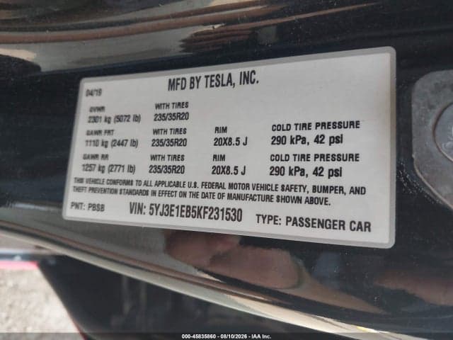 2019 TESLA MODEL 3 LONG RANGE/PERFORMANCE 9
