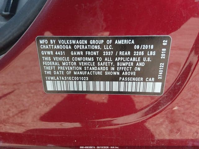 2019 VOLKSWAGEN PASSAT 2.0T WOLFSBURG EDITION 9