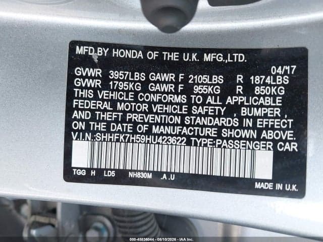 2017 HONDA CIVIC EX 9