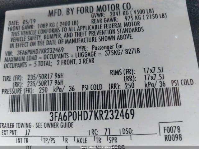 2019 FORD FUSION SE 9