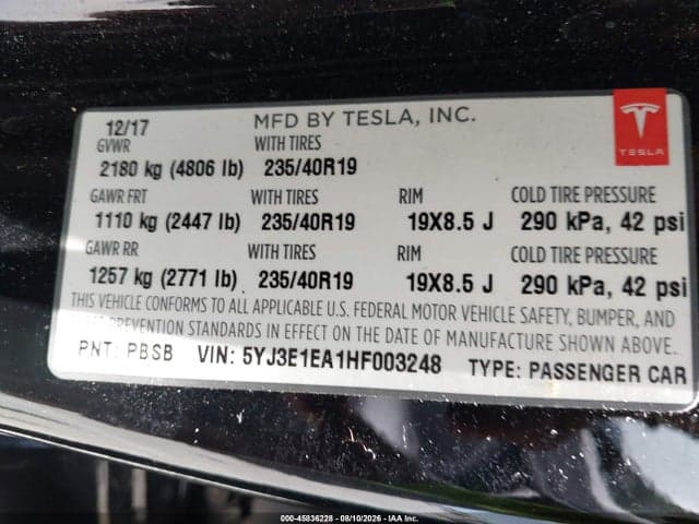 2017 TESLA MODEL 3 LONG RANGE/STANDARD 9