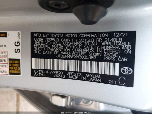 2022 TOYOTA COROLLA LE 9