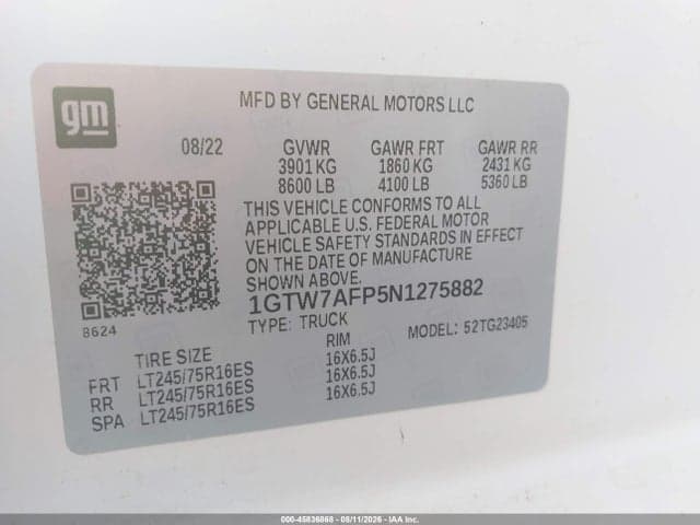 2022 GMC SAVANA CARGO RWD 2500 REGULAR WHEELBASE WORK VAN 9