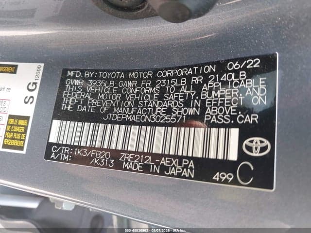 2022 TOYOTA COROLLA LE 9