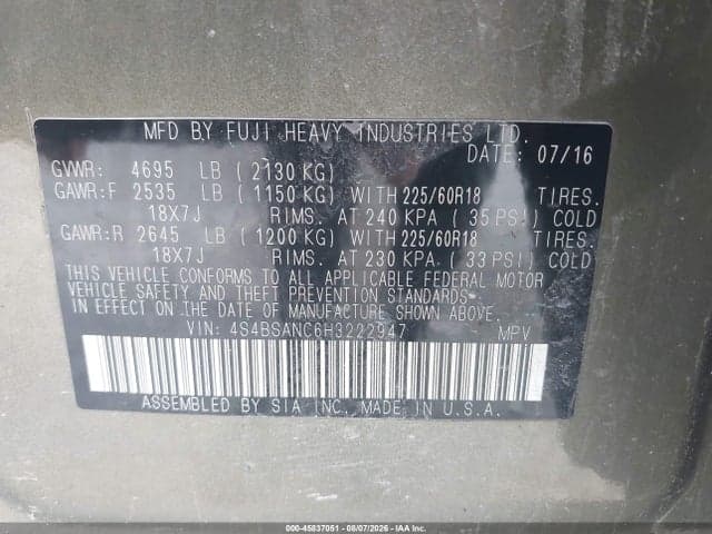 2017 SUBARU OUTBACK 2.5I LIMITED 9