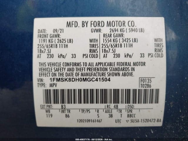 2021 FORD EXPLORER XLT 9