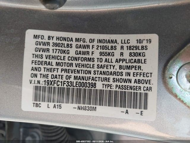 2020 HONDA CIVIC EX 9