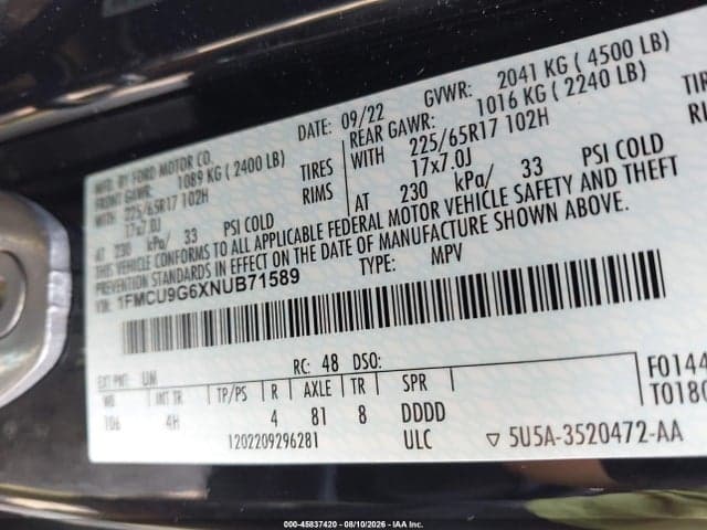 2022 FORD ESCAPE SE 9