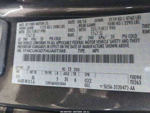 2017 FORD ESCAPE SE 9