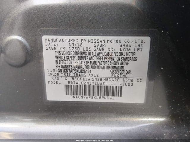 2019 NISSAN VERSA 1.6 SV 9