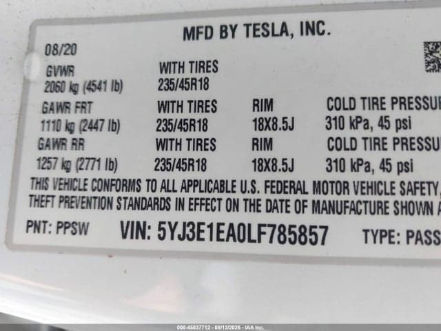 2020 TESLA MODEL 3 STANDARD RANGE PLUS REAR-WHEEL DRIVE/STANDARD RANGE REAR-WHEEL DRIVE 9