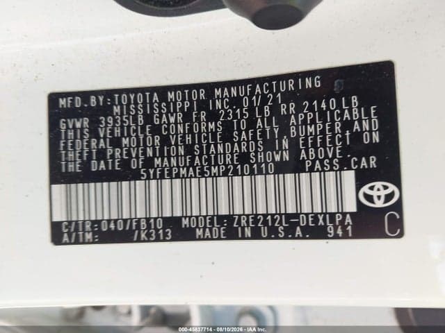 2021 TOYOTA COROLLA LE 9