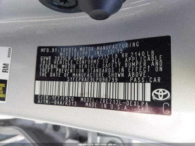 2020 TOYOTA COROLLA LE 9
