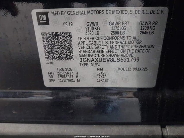 2020 CHEVROLET EQUINOX AWD LT 1.5L TURBO 9