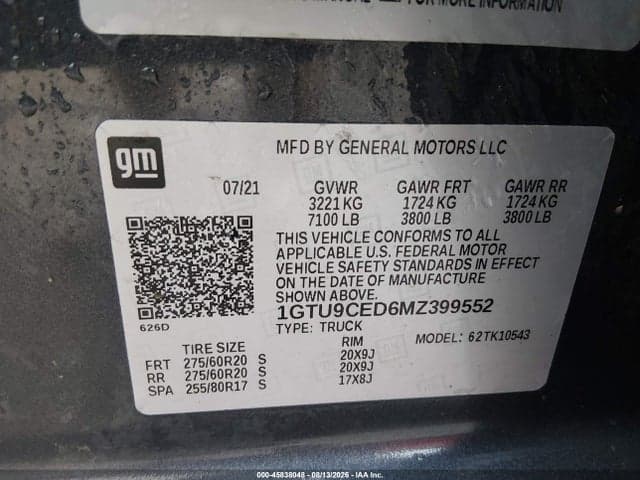 2021 GMC SIERRA 1500 4WD SHORT BOX ELEVATION 9