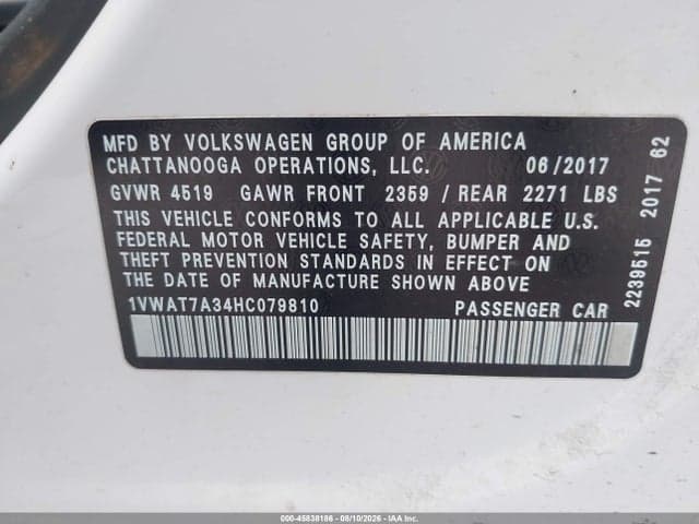 2017 VOLKSWAGEN PASSAT 1.8T S 9