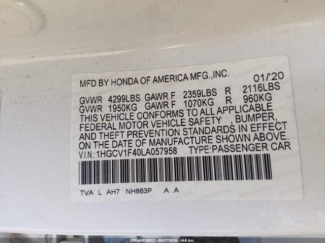 2020 HONDA ACCORD EX 9