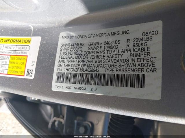 2020 HONDA ACCORD SPORT 2.0T 9