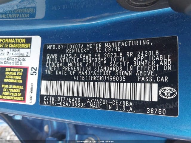 2019 TOYOTA CAMRY SE 9