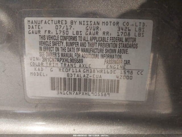 2017 NISSAN VERSA 1.6 S+ 9