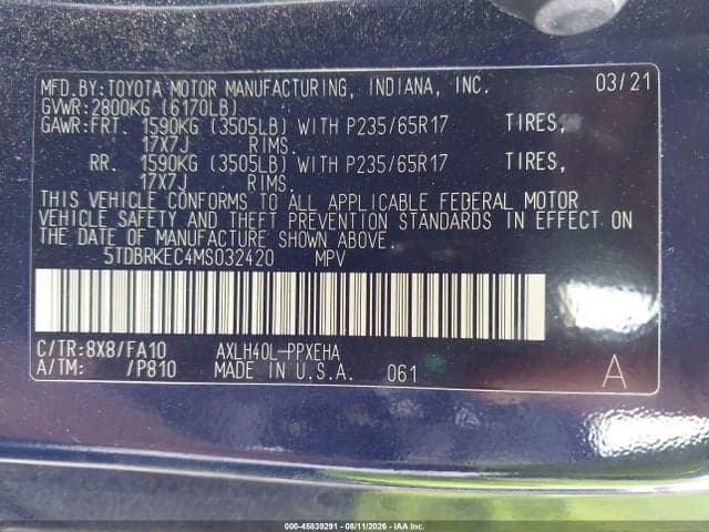 2021 TOYOTA SIENNA LE 9