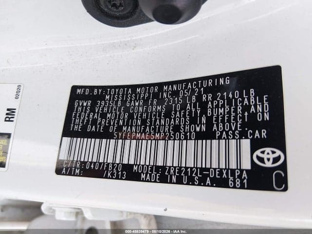 2021 TOYOTA COROLLA LE 9