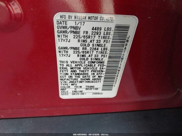 2017 NISSAN ROGUE SV 9