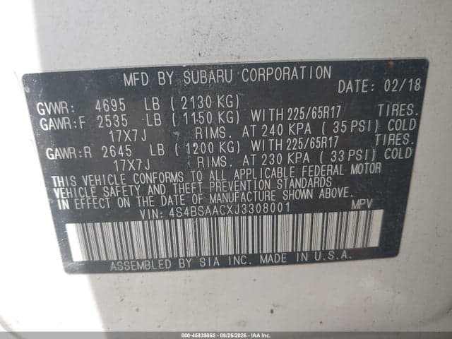 2018 SUBARU OUTBACK 2.5I 9
