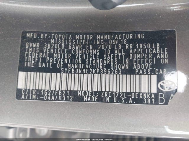 2019 TOYOTA COROLLA LE 9