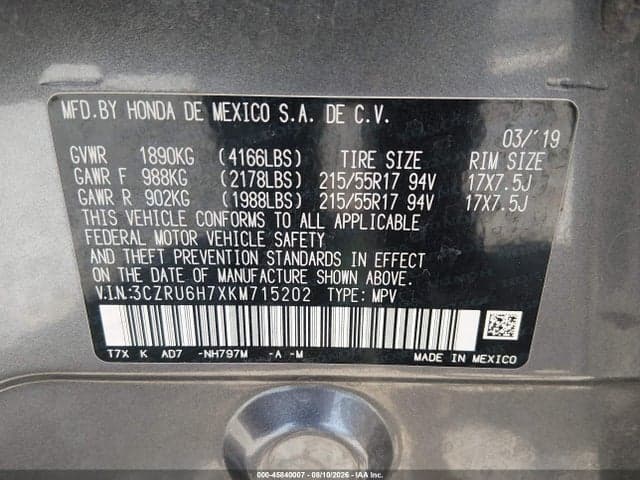 2019 HONDA HR-V EX-L 9
