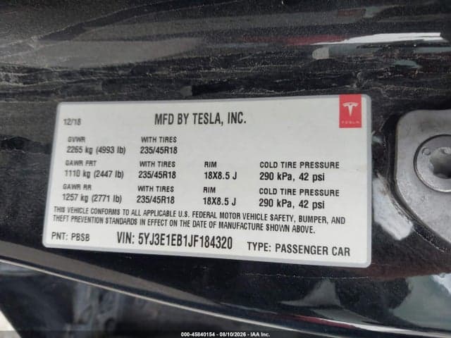 2018 TESLA MODEL 3 LONG RANGE/PERFORMANCE 9