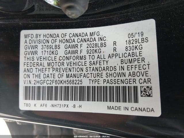 2019 HONDA CIVIC LX 9