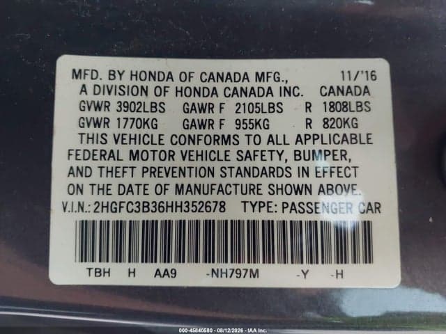 2017 HONDA CIVIC EX 9