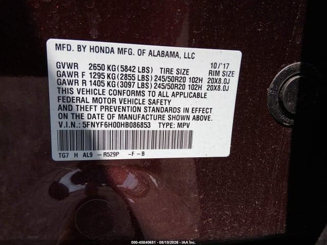 2017 HONDA PILOT ELITE 9