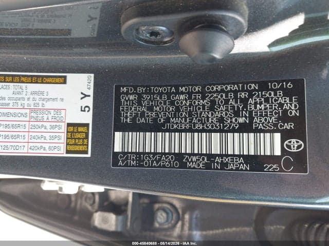 2017 TOYOTA PRIUS TWO 9