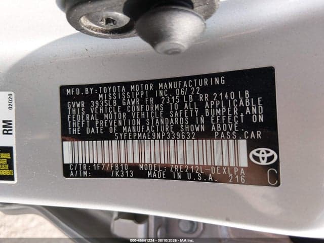 2022 TOYOTA COROLLA LE 9