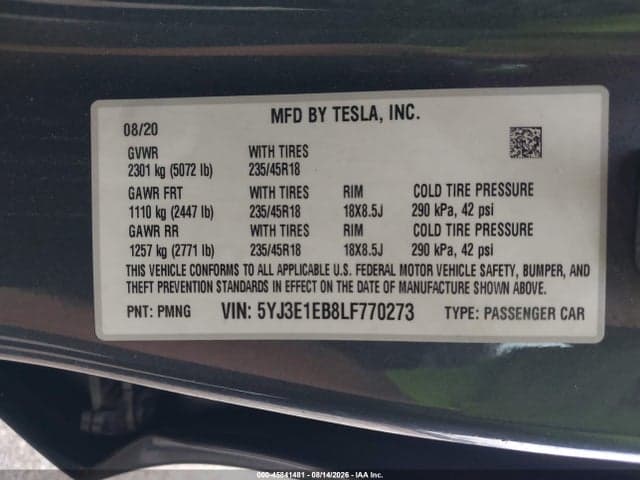 2020 TESLA MODEL 3 LONG RANGE DUAL MOTOR ALL-WHEEL DRIVE 9