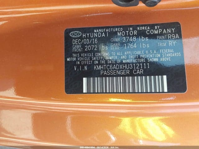 2017 HYUNDAI VELOSTER VALUE EDITION 9