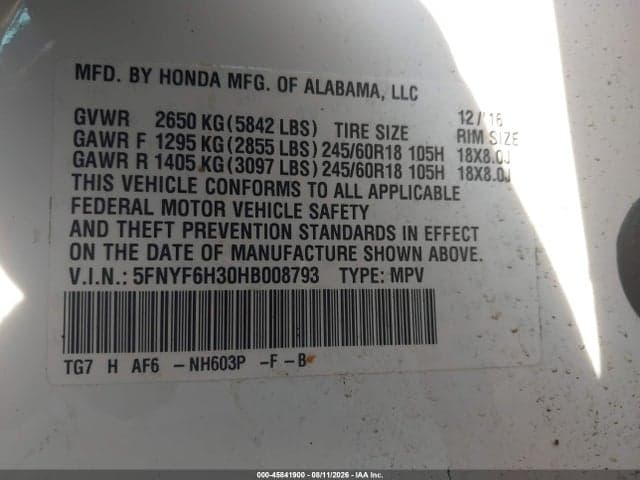 2017 HONDA PILOT EX 9