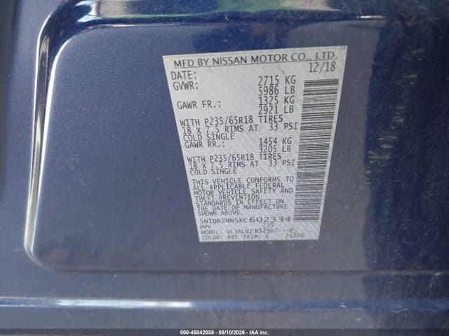 2019 NISSAN PATHFINDER S 9