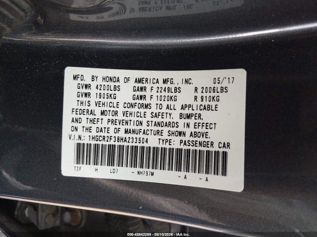 2017 HONDA ACCORD LX 9
