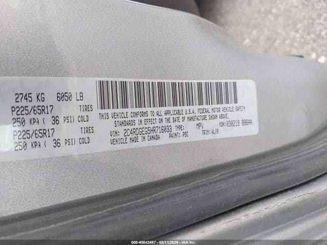 2017 DODGE GRAND CARAVAN GT 9