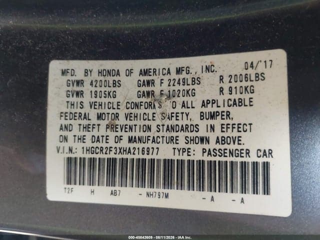 2017 HONDA ACCORD LX 9