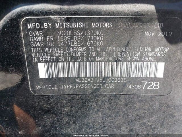 2020 MITSUBISHI MIRAGE ES 9