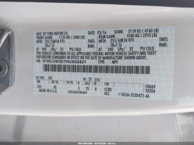 2017 FORD ESCAPE SE 9