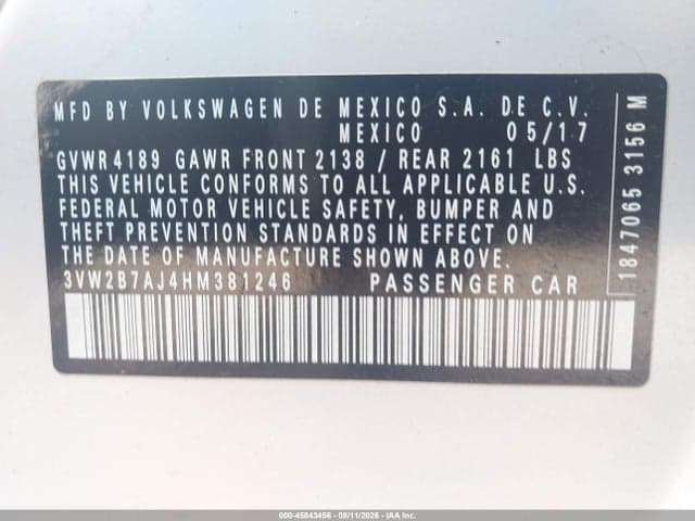 2017 VOLKSWAGEN JETTA 1.4T S 9