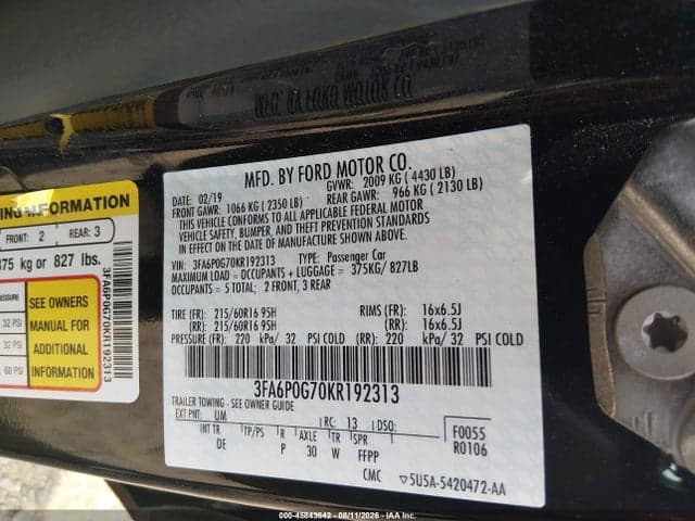 2019 FORD FUSION S 9