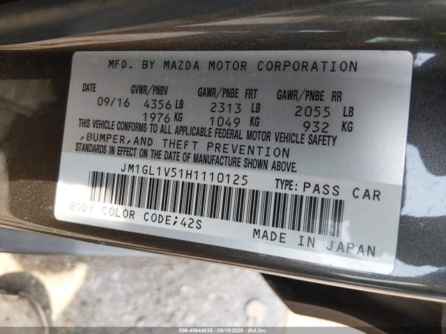 2017 MAZDA MAZDA6 TOURING 9