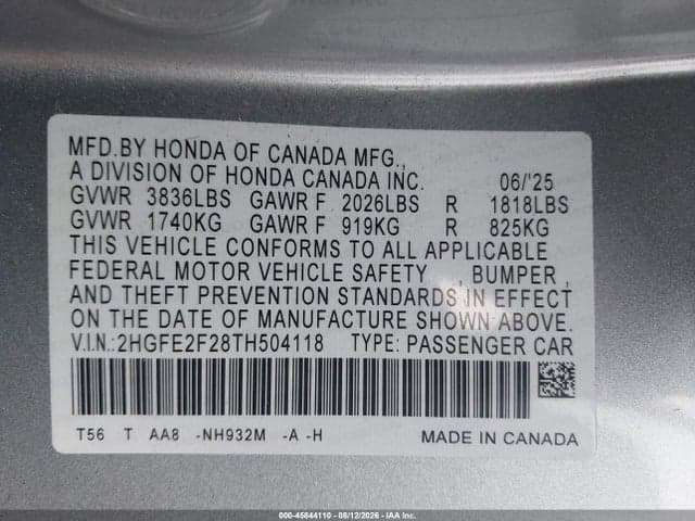 2026 HONDA CIVIC LX 9