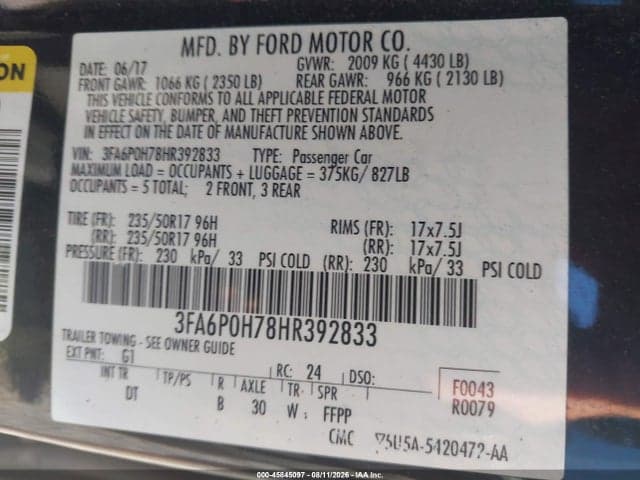 2017 FORD FUSION SE 9